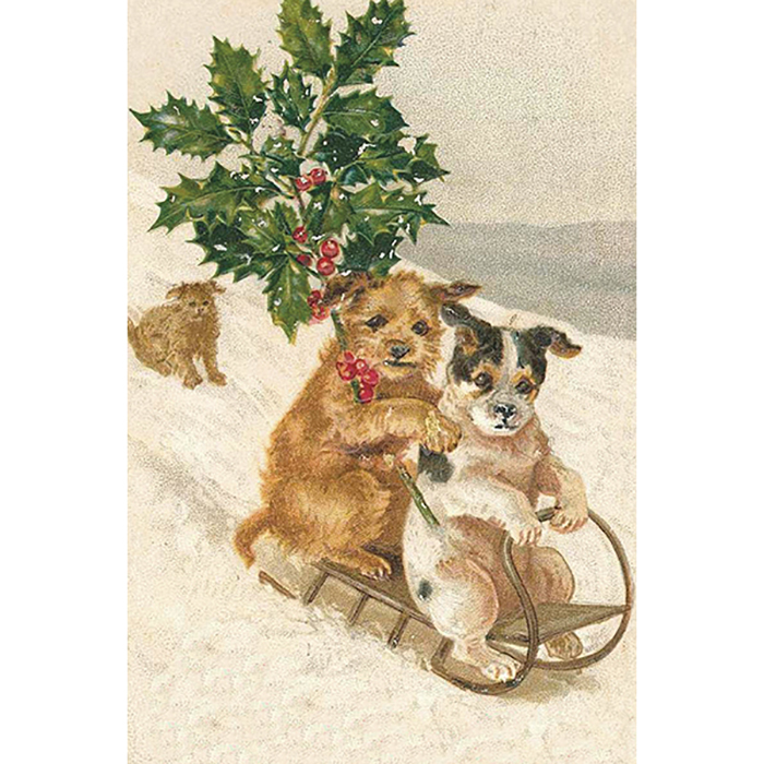 Vintage joulukortti Mäenlasku